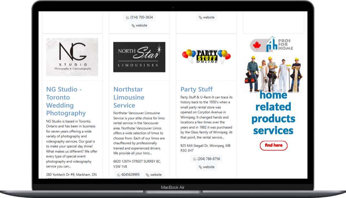 ads placement on ProsForHome.ca